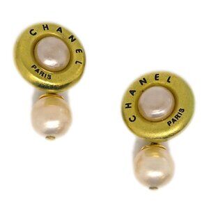 Chanel Cuffs Button Artificial Pearl Gold 94A Small Good 171625